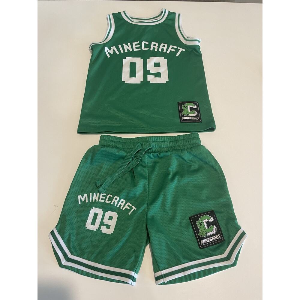 Minecraft Boys Size 8 Small Basketball Jersey and Shorts 2pc Set Green "09"